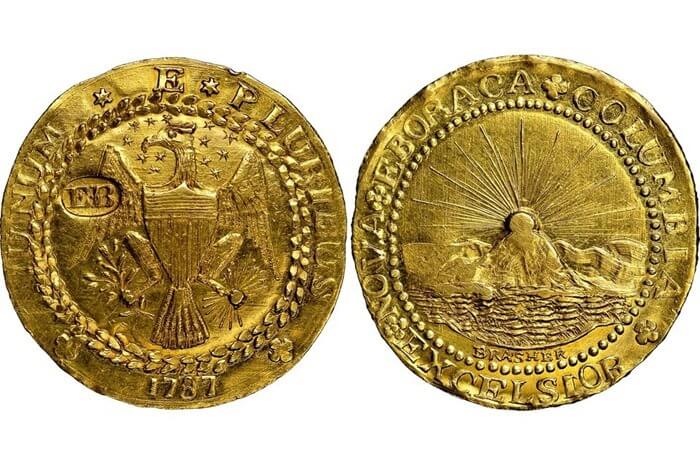 Doublon de Brasher avec les initiales EB sur l'aile, 1787 Doublon de Brasher avec les initiales EB sur l'aile, 1787
