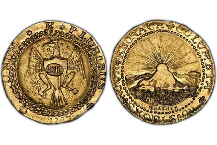 Doublon de Brasher avec les initiales EB sur la poitrine, 1787 Doublon de Brasher avec les initiales EB sur la poitrine, 1787