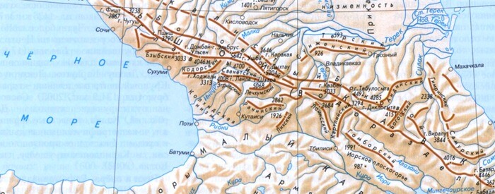 Chaîne du Grand Caucase sur la carte de la Russie