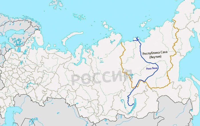 Rivière Lena sur la carte de la Russie Rivière Lena sur la carte de la Russie