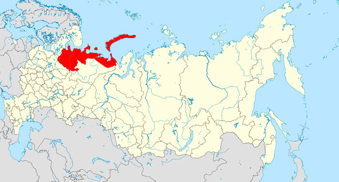 Région d'Arkhangelsk sur la carte